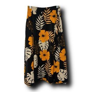 Gracia Beachy Black and Orange Floral A-Line Skirt Tropical Vibes